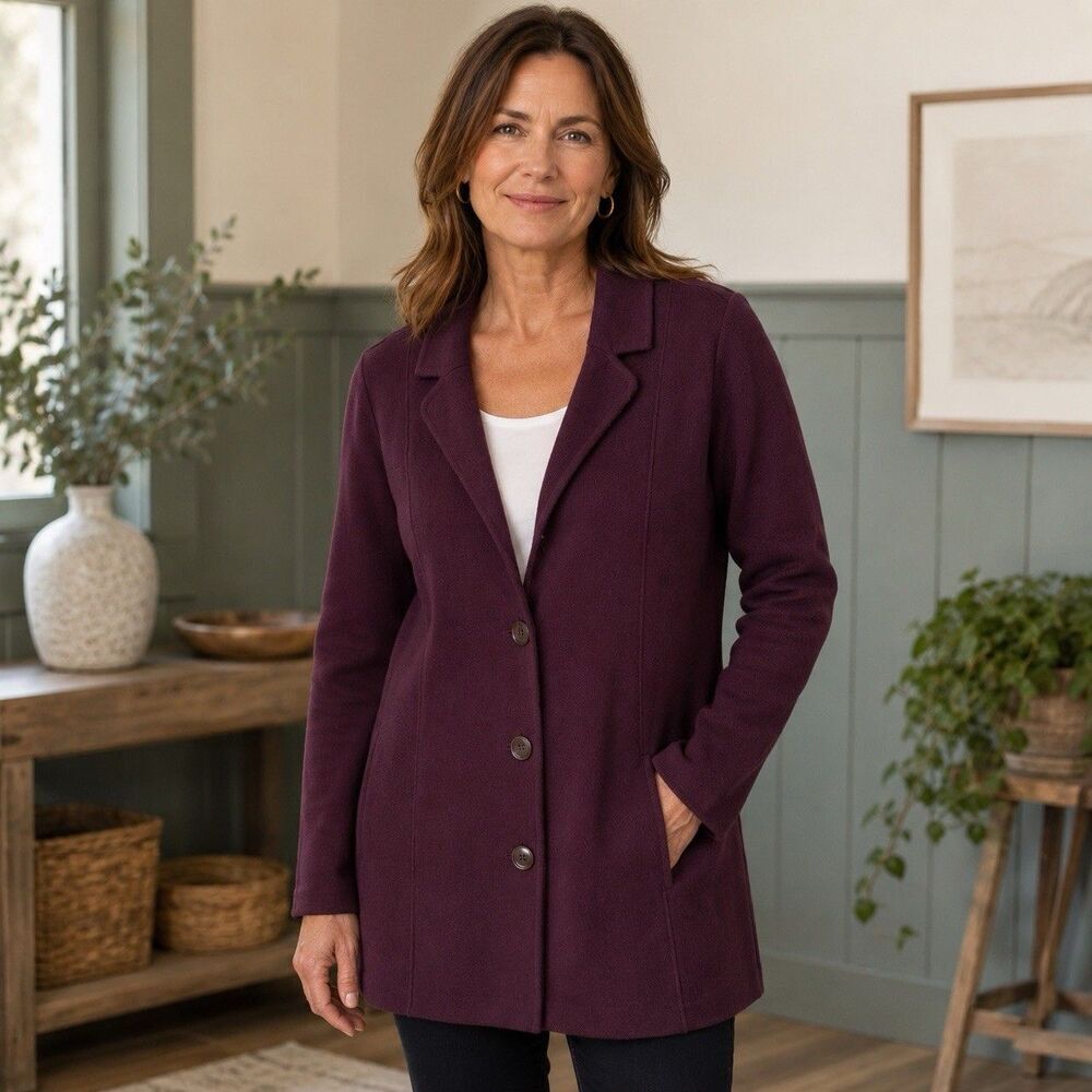 J. Jill Women’s New Double-Knit Long Sleeve Sweater Blazer Spiced Wine Size M